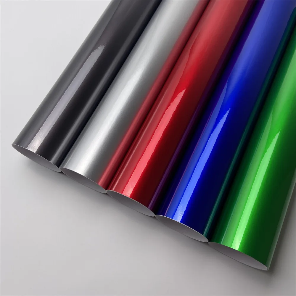 Glossy Candy Vinyl Metallic Wrap Film Motorcycle Adhesive Sticker Waterproof For Car Accessories Decals Red Blue Grey Silver