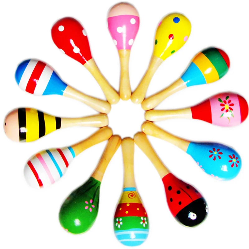 10 PCS Wooden Wood Maraca Rattles Shaker Percussion Kids Musical Toy Favour 36 months up