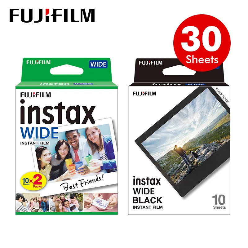 30 Fogli Fujifilm Instax Wide Film White Edge Film E Pellicola Nera Per Fujifilm Instax Wide Camera 100 200 210 300 Link Wide Film