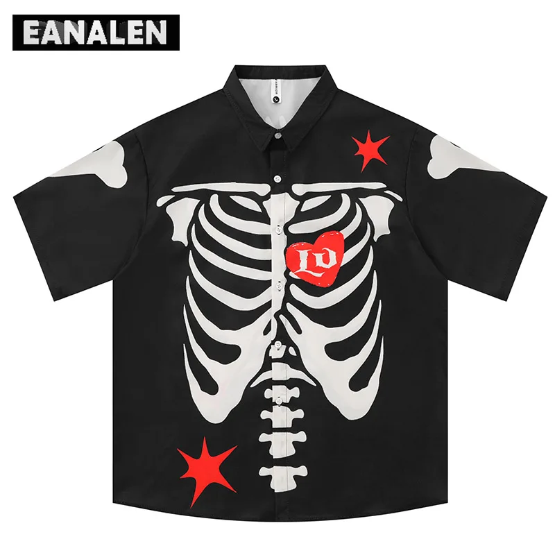 

Harajuku Vintage Star Skull Graphic Shirt Men's Street Style Costume Oversized Gothic Rock Punk Black Skull Shirt Women Grunge