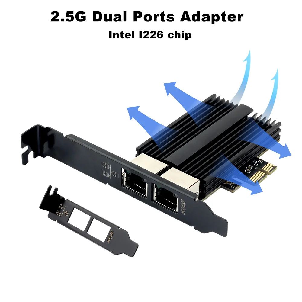 Dual-port 2.5g Pcie para Rj45 Adaptador Intel I226 Chipconjunto 2500 1000 100mbps Placa de Rede Gigabit Ethernet Pci Express para Desktop - Imagem 2