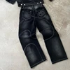 Street washed punk vintage men patchwork jeans Y2K fashionable loose fitting Gothic high waisted Harajuku straight leg pants 4