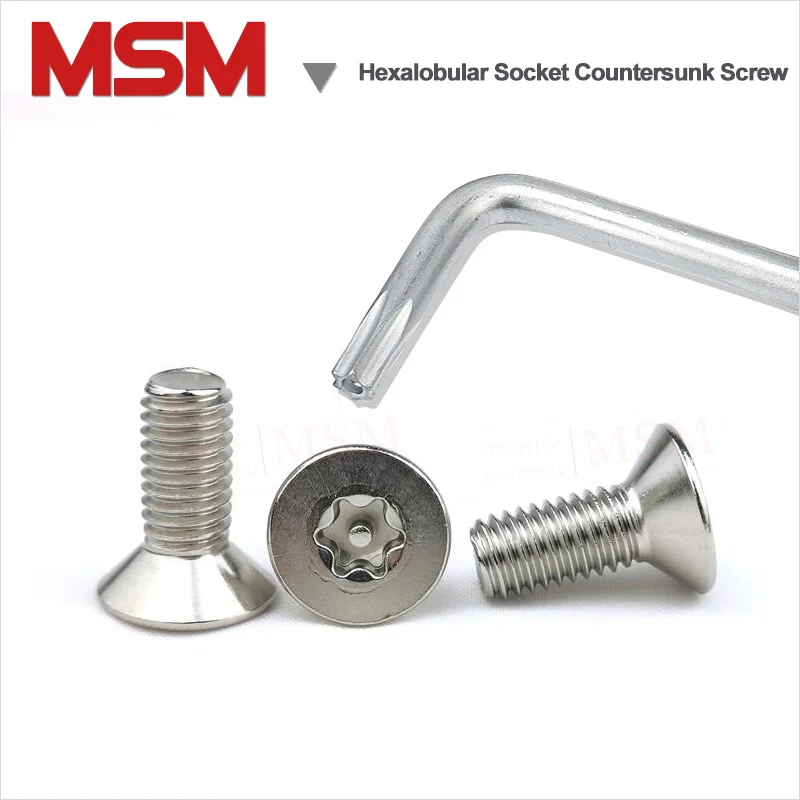 

Stainless Steel Six-Lobe Torx Countersunk Flat Head with Column Pin M4 With T20 Wrench Anti Theft Security Screw Star Socket