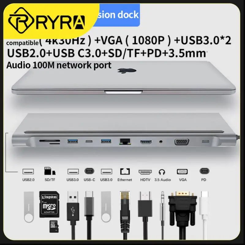 

Док-станция USB C Hub с адаптером Type-C на + VGA, двойной монитор с RJ45 Ethernet SD TF Аудио PD для MacBook Surface OTG