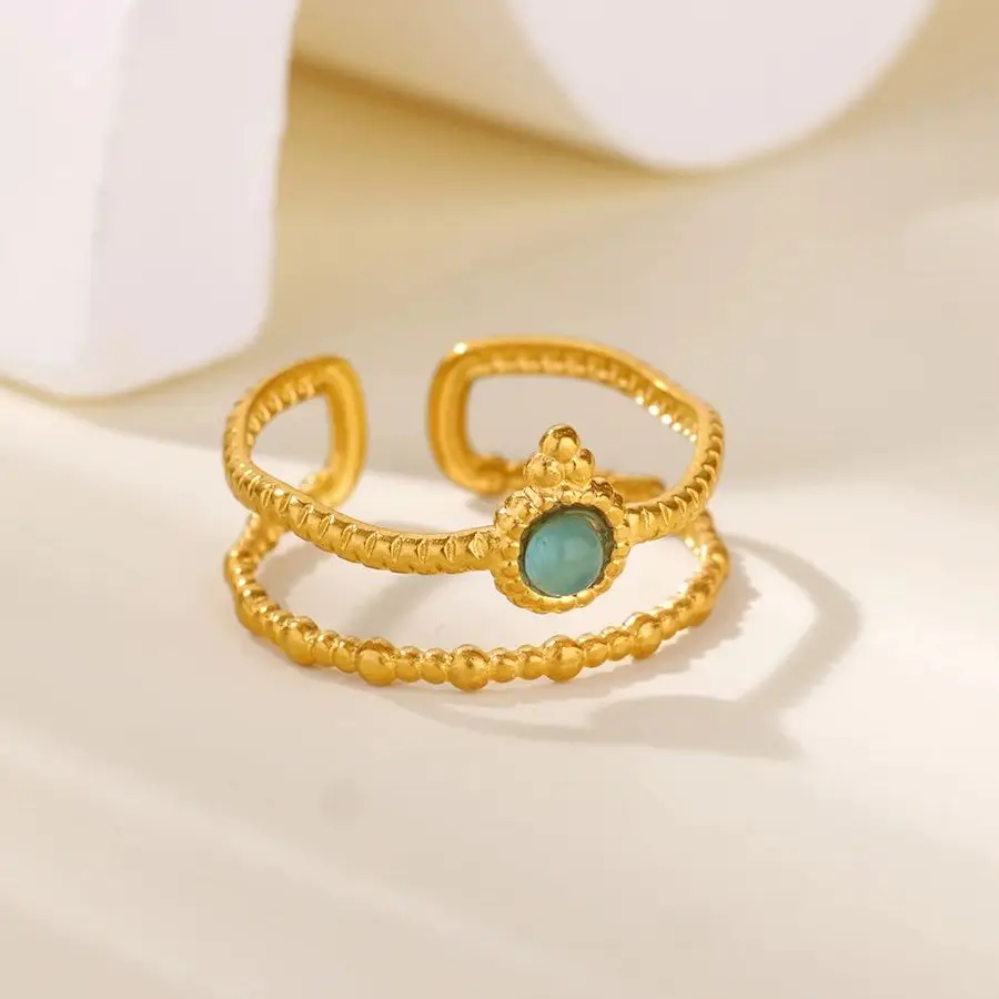 Opal Double Ring for Women Stainless Steel