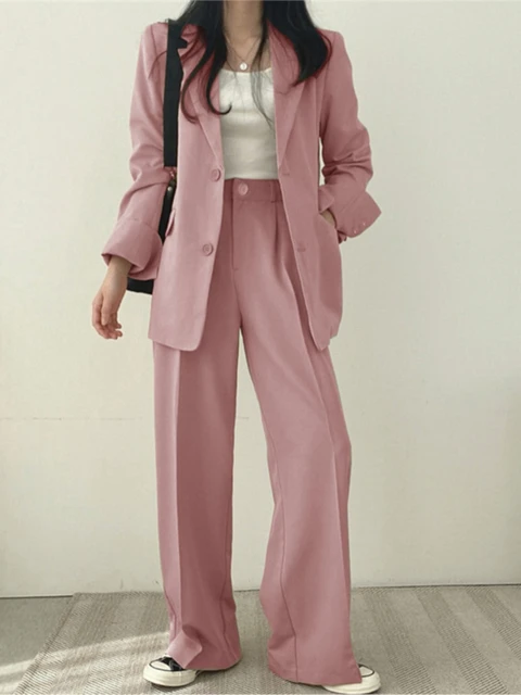 Autumn Winter Streetwear Women's Set Pink Long Sleeve Blazer Pants Suit  Office Lady Tracksuit Two Piece Set Sexy Vintage Outfits - AliExpress