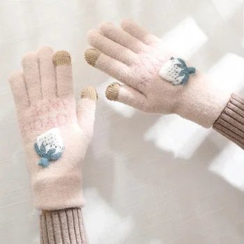 Women's Cute Knitted Winter Touchscreen Gloves - Warm Non-Slip Fingerless Gloves for Outdoor Travel, Holidays, and Christmas Gifts