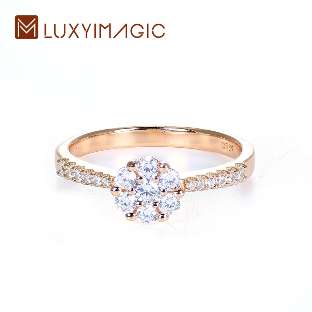 עגילי חישוק Luxyimagic 585 זהב ורוד לנשים, כסף סטרלינג 925 מוצק, טבעת אבן מואיסנייט תכשיטים איכותיים הגעה חדשה