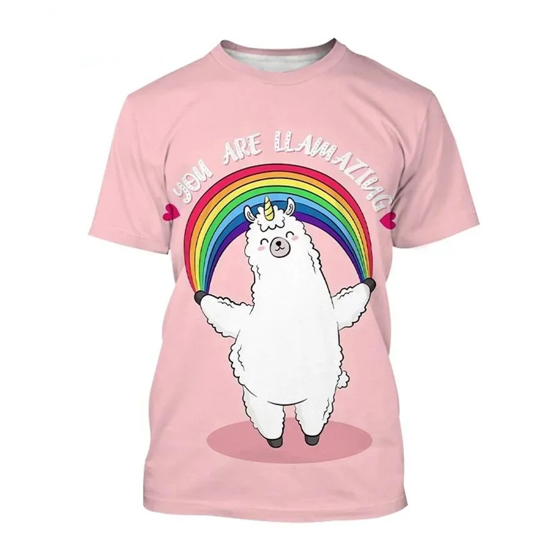 

New Hit Cartoon Alpaca 3D Printed T-shirt for Man Cute Animal Harajuku Street Clothing Short Sleeve T-shirt Top T-shirt Children