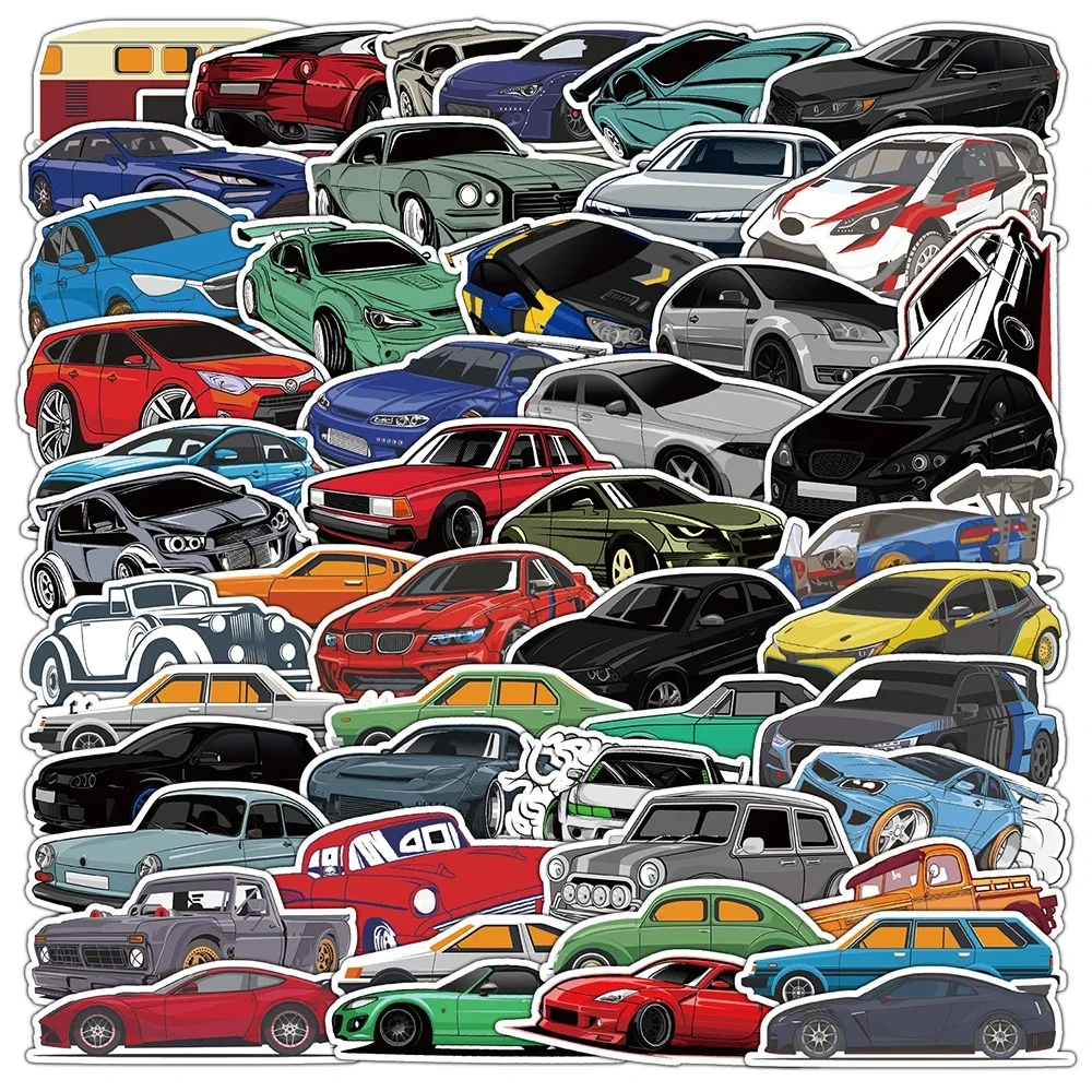 50PCS Retrofit Racing Car JDM Cartoon Stickers DIY Skateboard Fridge Guitar Motorcycle Luggage Graffiti Sticker Kid Toy