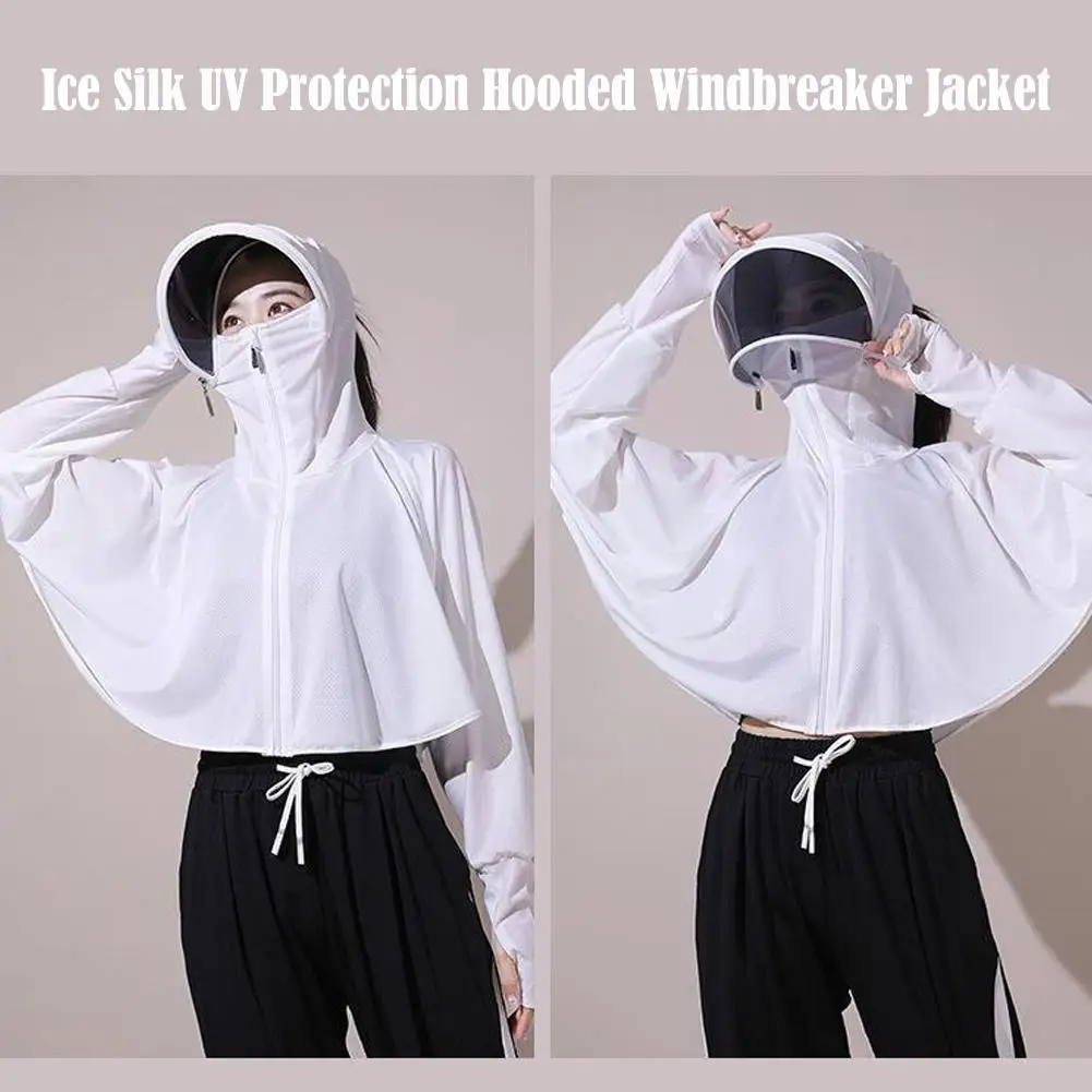 Summer Ice Silk Sun Protection Quick Dry Jacket Skin Shade Windbreaker Coat Mask UV Woman Clothing Protection Outdoor Hoode B2I7