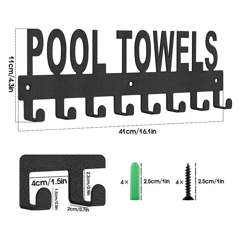 

Pool Towel Rack Outdoor Wall Mount Towel Holder Towel Hooks for Bathroom Towel Hanger for Pool Area, Bathrobe Towel