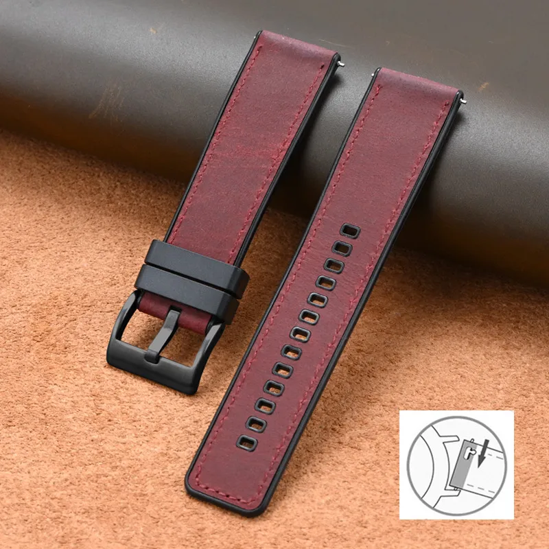 Vintage Crazy Horse Leather & Rubber Waterproof Quick Release Strap - Universal Retro Watch Band