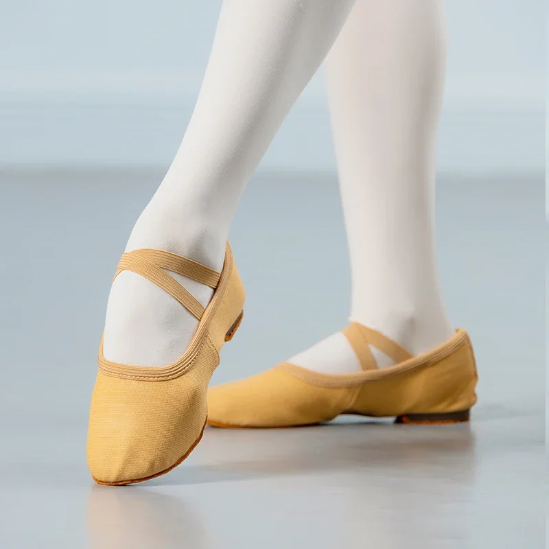Drawstring-free Women Elastic Band Children Canvas Upper Soft Leather Sole Ballet Dance Shoes 1cm Heel  Ourdoor Wear Jazz Shoes 2