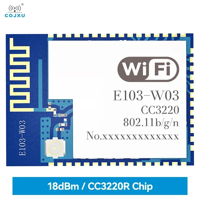 

Wifi Module CC3220R 2.4GHz 18dBm SMD COJXU E103-W03 AT Command MQTT Modbus TCP UDP Websocket Connect TSL/SSL 4 Way STA
