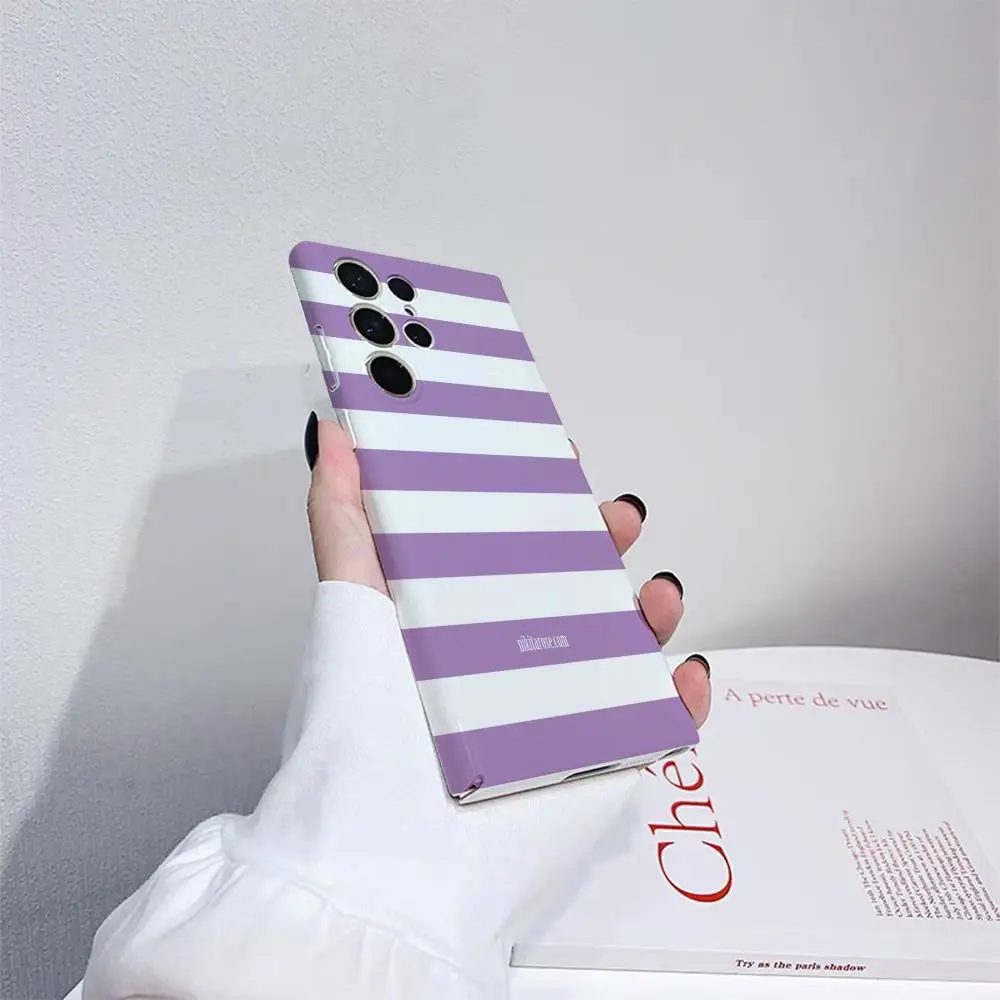 Glossy Striped Pink Orange Black Phone Case with HD Hard Cover Film Shell