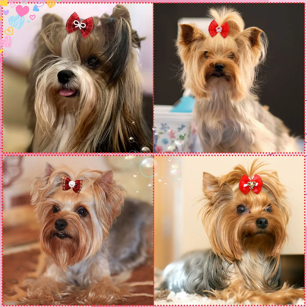 10/20PCS Puppy Bows 2024 New Red Series Dog Bows With Rubber Bands Pet Accessories For Dogs and Cats Handmade Cute Dog Bowknots 2