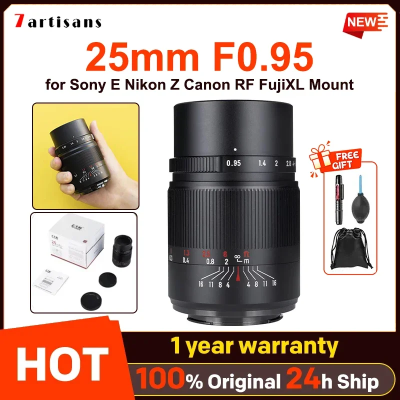 7artisans 25mm F0.95 APS-C 대구경 초광각 프라임 카메라 렌즈 ( E, 후지 X 마운트용, 인물 사진 촬영용)