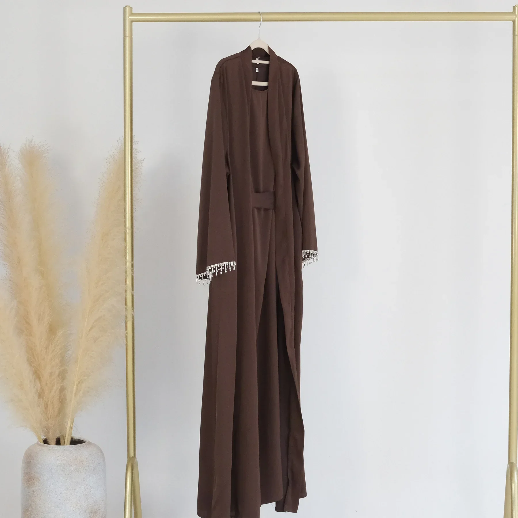 Kimono Muslim Open Abaya Dubai Luxury Party Hijab Dress Satin Beads Saudi Abayas for Women Ramadan Islam Clothes Kaftan Dresses