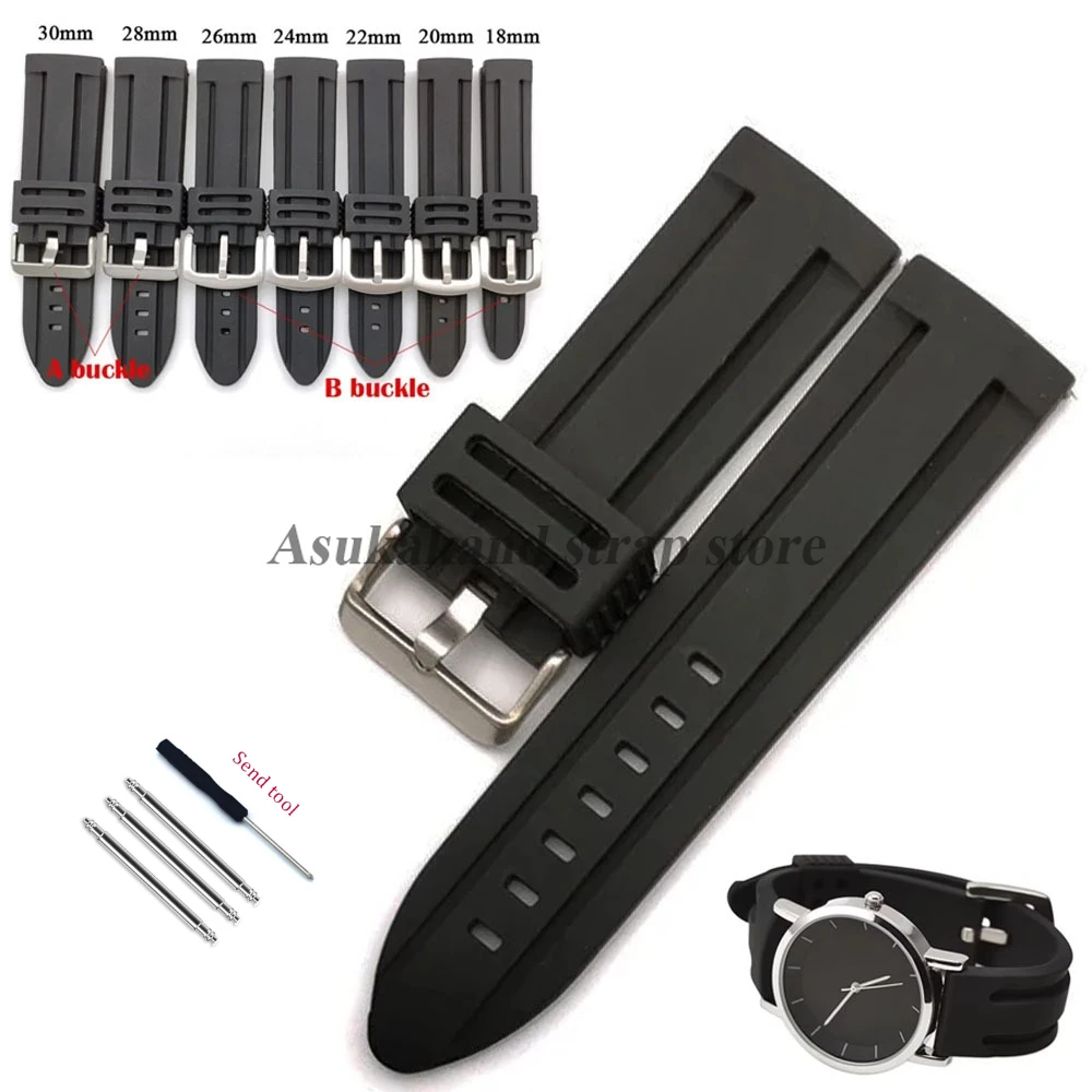Men's Sport Waterproof Silicone Rubber Watch Strap - Soft Diving Wrist Band Bracelet