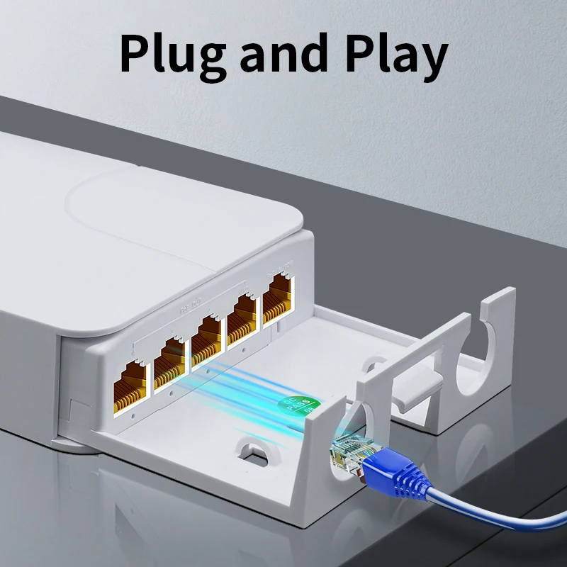 HORACO 5 Port Waterproof POE Extender 4 Port Repeater 100/1000Mbps Outdoor Network IP55 VLAN 44-57V for POE Camera Wierless AP 5