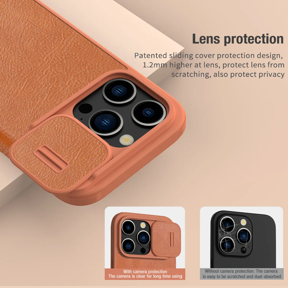 For iPhone 15 Pro Max Nillkin Qin Pro Leather Case Slide Camera Case Card Slot for iPhone 15 Pro Flip Cover iPhone 15 Lens Case