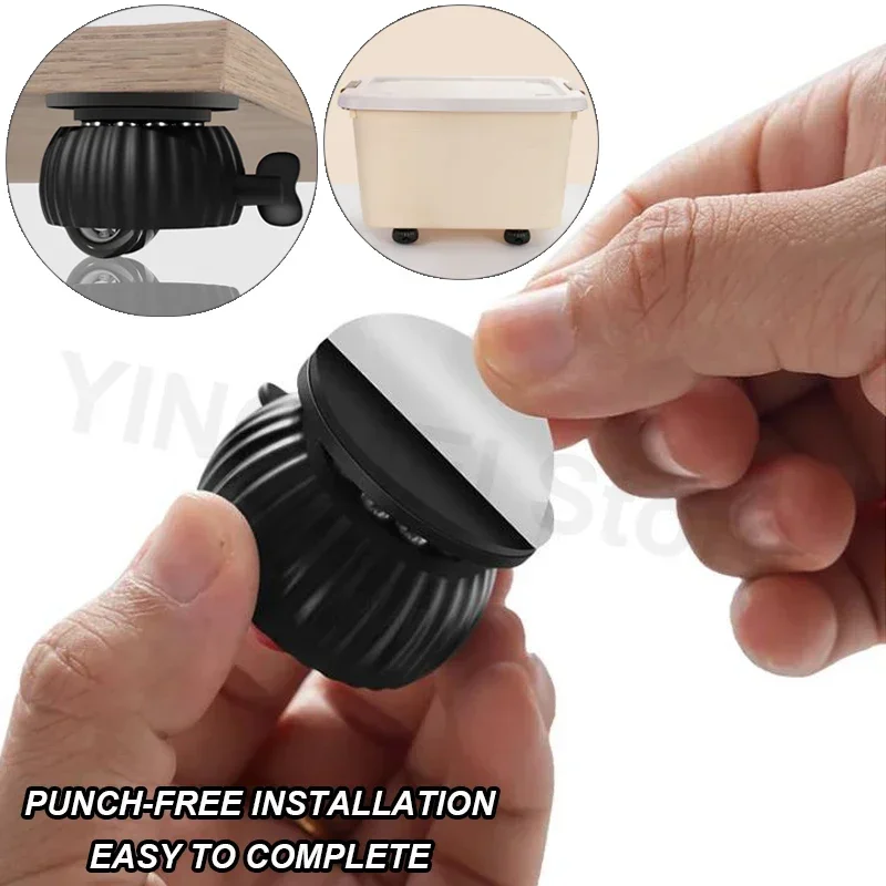360&deg; Rotating Furniture Silent Pulley brakes Self-Adhesive universal Stainless Steel Swivel Wheels Household Accessories for furniture casters