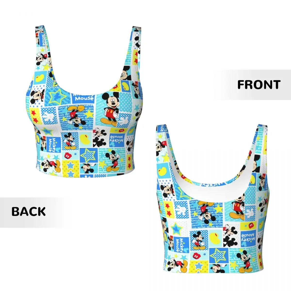 Mickey Mouse Collage Cartoon Sports Bra Women High Impact Workout Yoga Crop Top