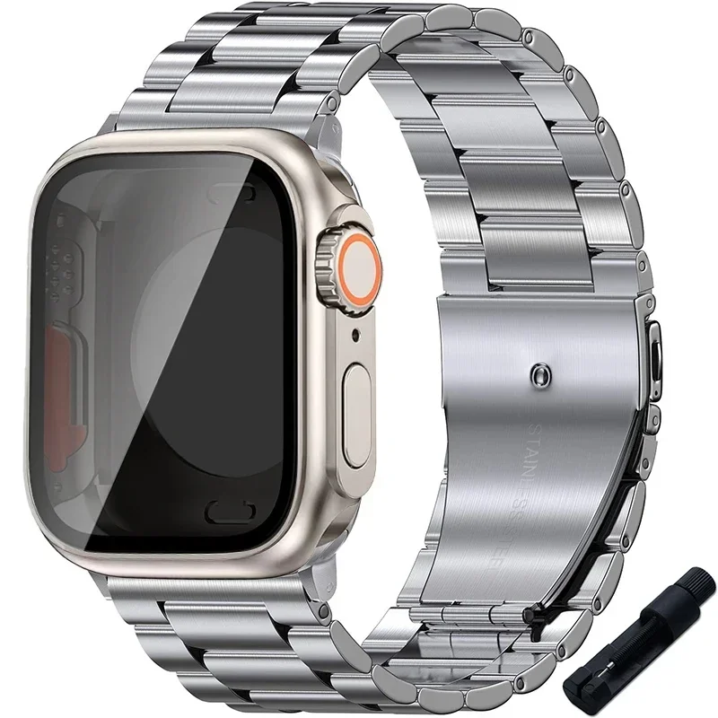 Sleek Stainless Steel Watch Band with Protective Ultra Bumper Cover