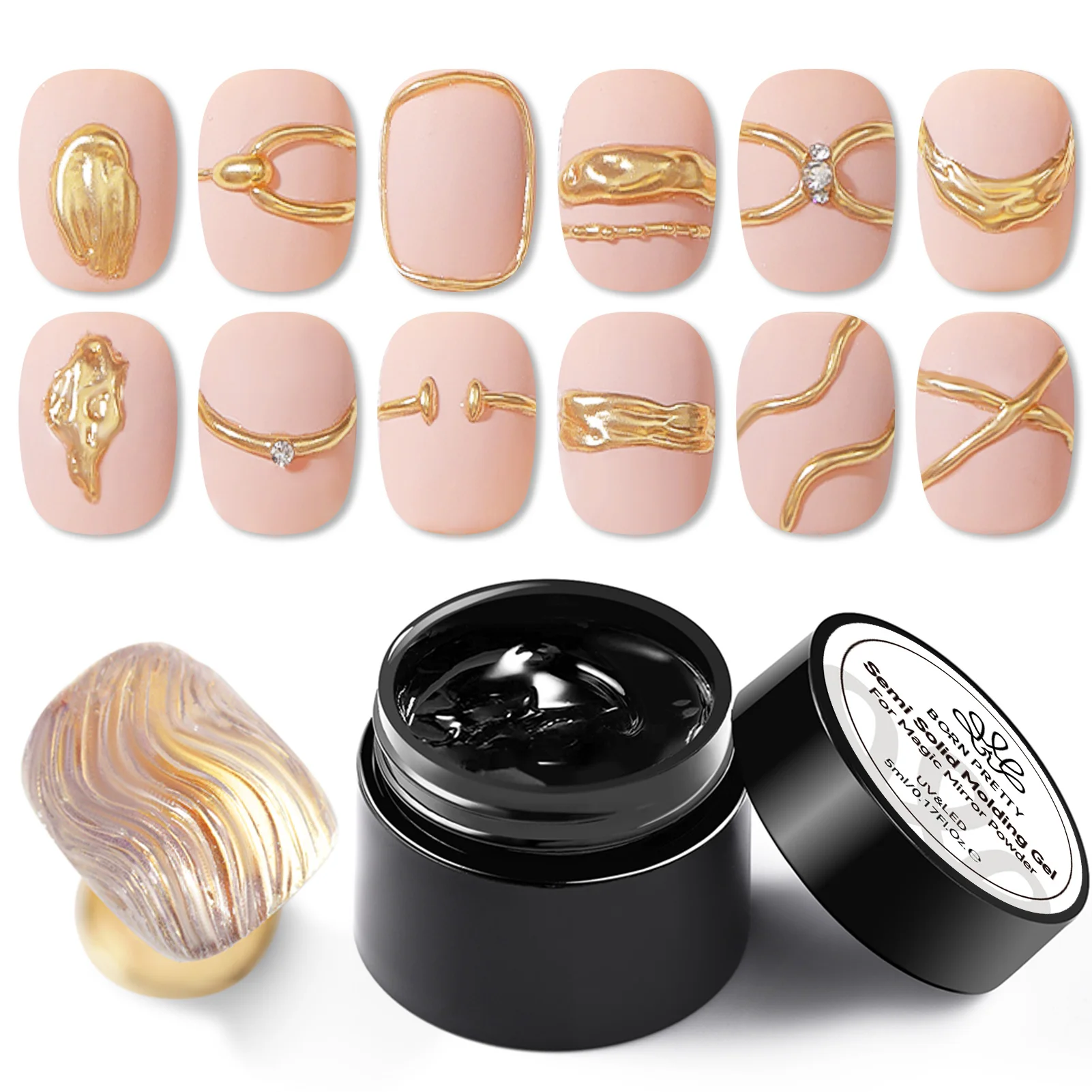 BORN PRETTY 5ml 솔리드 모델링 젤 매니큐어 금속 페인팅 3D 네일 아트 조각 라인 석 접착제 UV 세미 닦아 젤 담그기