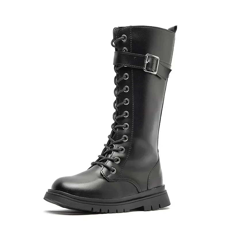 Girls Long Boots Black Knee-high Autumn Winter Children High Tide Boots Zipper Fashion 2025 Brand New Kids Motorcycle Boots