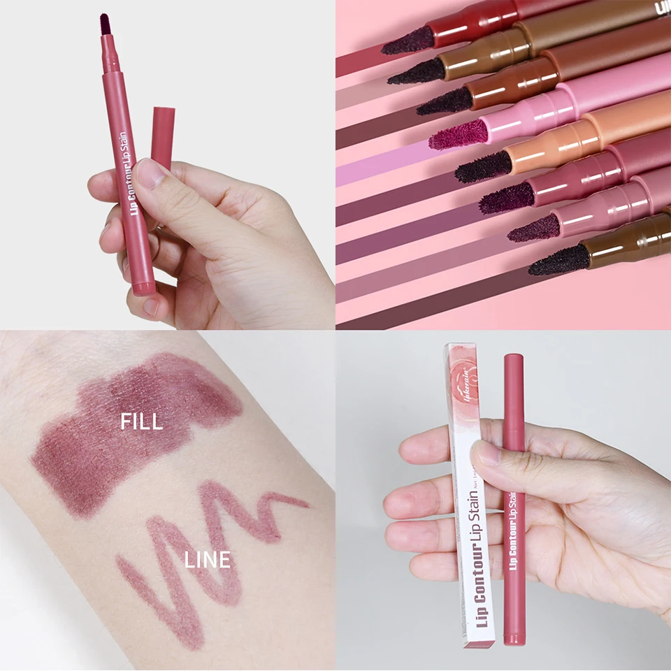 Lakerain Lip Contour Lip Stain Pen Smudge-proof Non-stick Cup Moisturizing Lip Makeup Cosmetic 2-in-1 Lip Stain & Liner