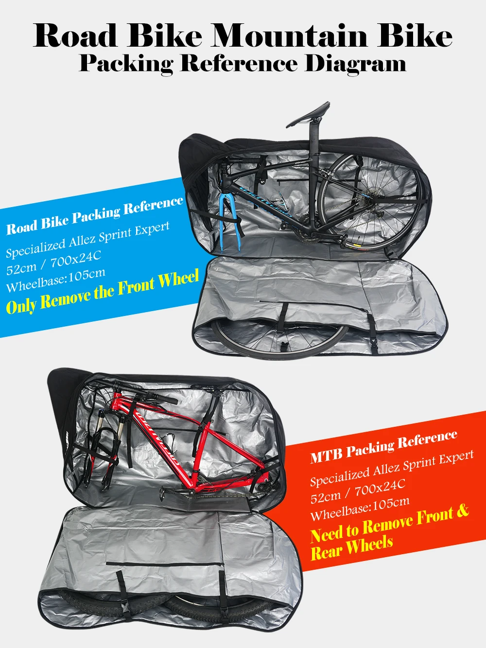 NOOYAH Fahrradtasche Fahrradtransport Keine Notwendigkeit, Lenker Räder zu entfernen MTB Rennrad Tasche Dreilagiges Gewebe Faltbare 2-in-1 Multifunktionstasche – Detail 9