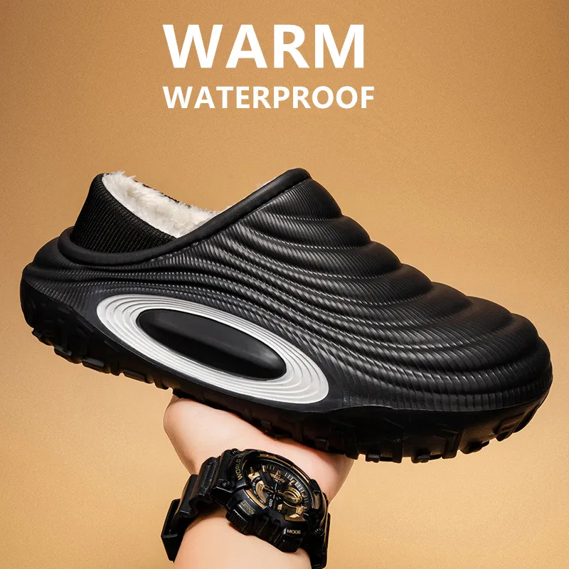 New Fashion Cotton Men's Slippers Winter Warm Plush Men Slippers Waterproof Men Garden Shoes Indoor Outdoor Men's Warm Shoes