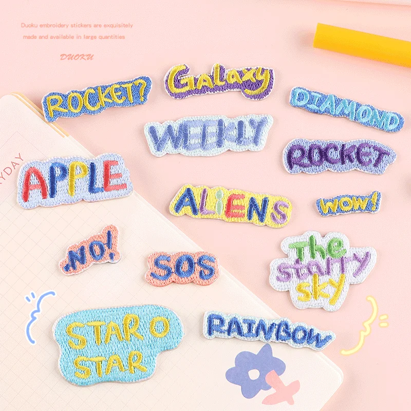 

5Pcs Embroidered Patch Clothing Accessories English Letters DIY Hand Account SOS Self-adhesive Embroidery Stickers