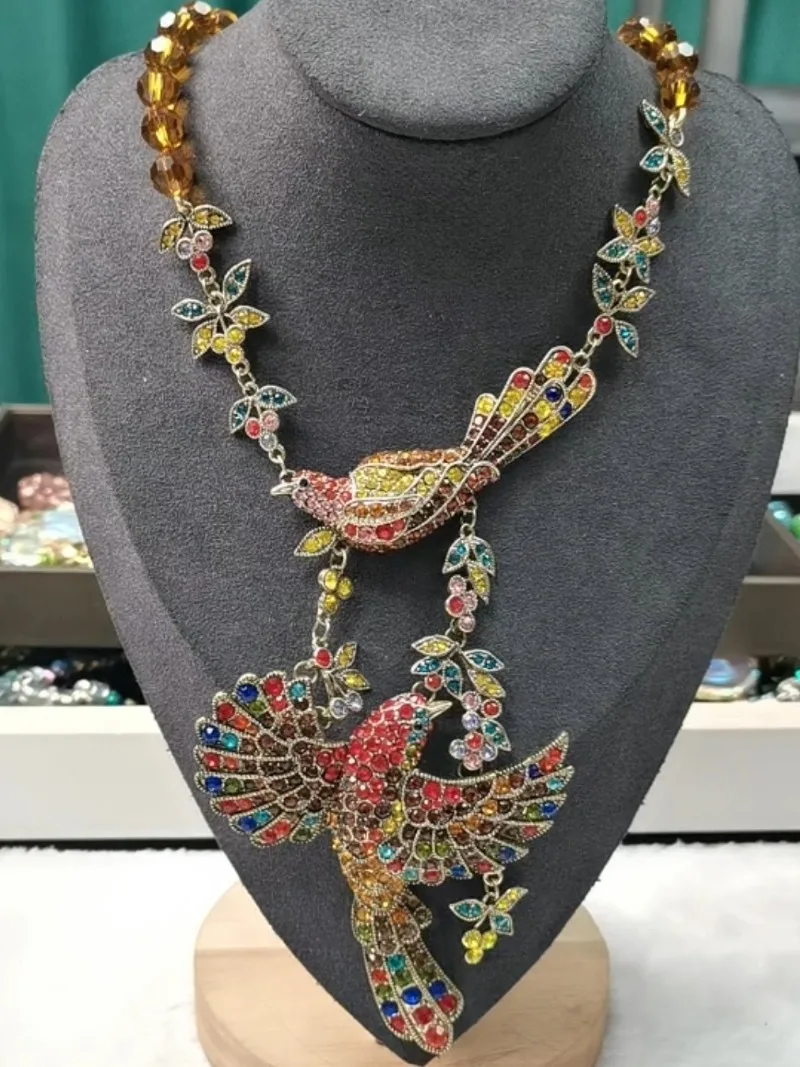 

Timeless Wonder Retro Crystal Beads Zircon Birds Necklace for Women Designer Jewelry Goth Runway Punk Top Luxury Brand Rare 2621