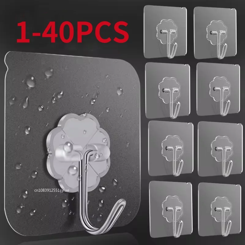 Transparent Self Adhesive Wall Hooks Heavy Duty Multi-Purpose Wall Hook Key Holder Towel Holder For Kitchen Bathroom Accessories