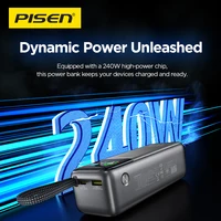 PISEN 240W Power bank à charge ultra-rapide 27000mAh pour ordinateur portable, câble USB C intégré 140W avec Powerbank pour Macbook, ordinateur portable, iPad 6