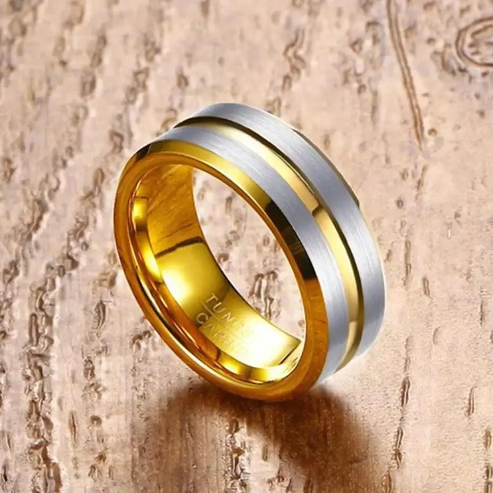JHSL High Quality Classic Golden Blue Black Tungsten Rings for Men Fashion Jewelry Anniversary Gift Size 8 9 10 11 12