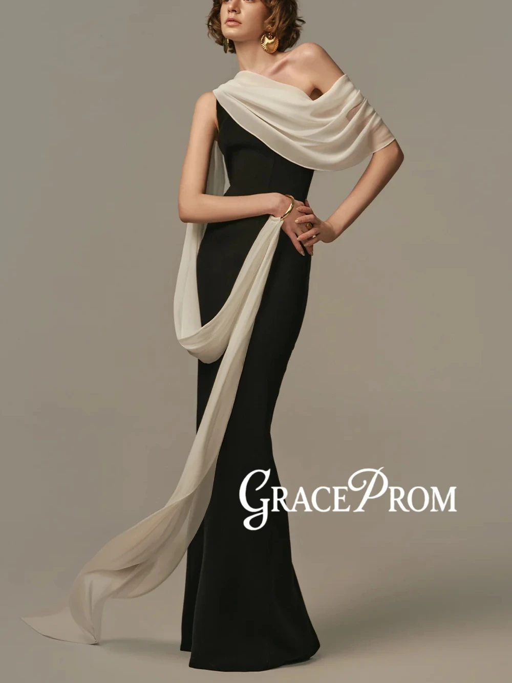 Elegant Two Tone Evening Gown Simple One Shoulder Draped Flowing Sash Customized Prom Dress Fashionable Party Galas Women Wear