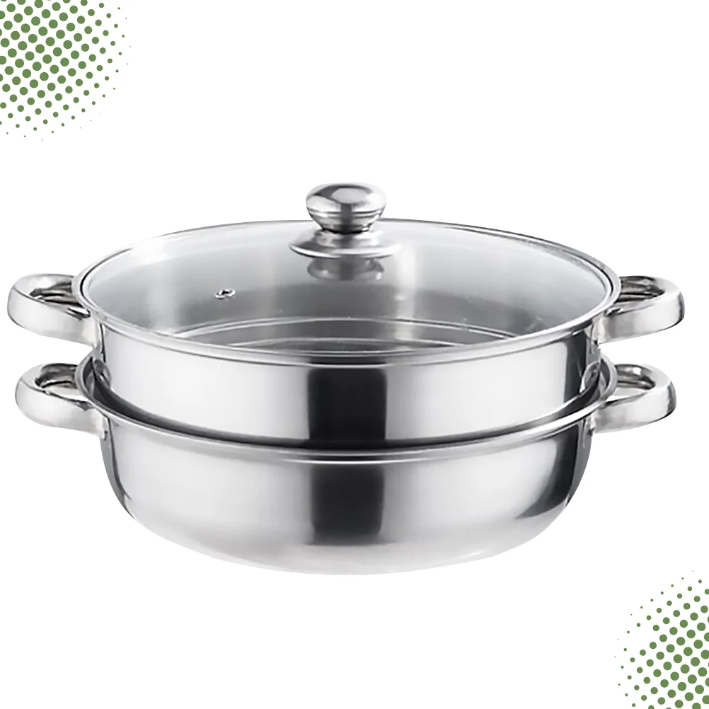 

28cm Multifunctional Steam Pot Double Layers Stockpot Stainless Steel Steamer Cooking Boiler Silver