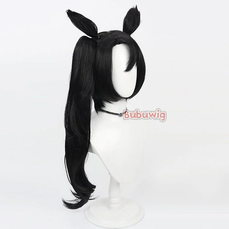 Bubuwig 합성 헤어 사토노 크라운 코스프레 가발 우마 무스메: 프리티 더비 사토노 크라운 75cm 블랙 포니테일 가발 내열성