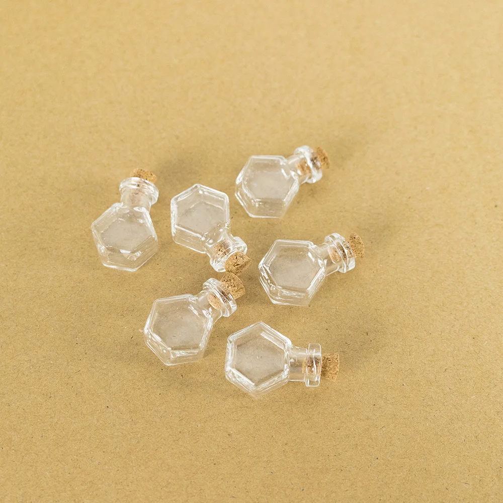 10pcs Mini Glass Flask Bottles With Cork Clear Clour Tiny Hexagon Shape Cute Small Jars Vials DIY Gift