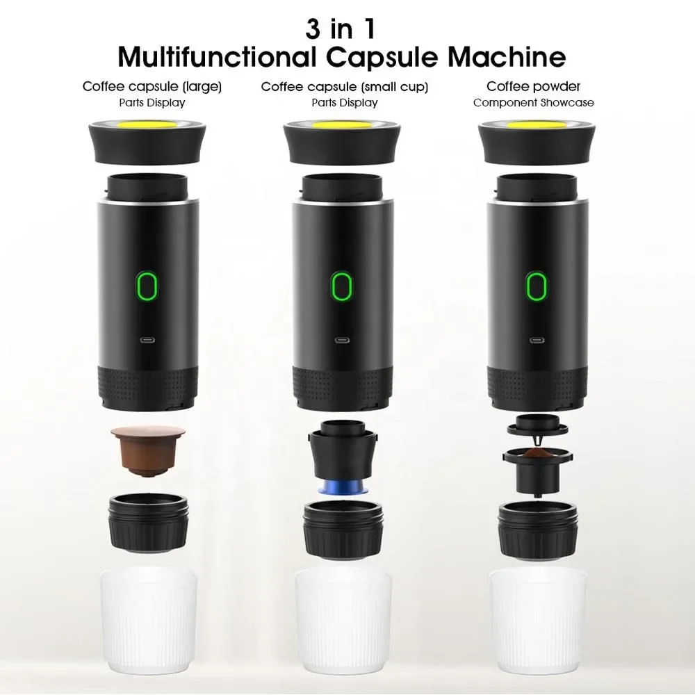 3-in-1 Wireless Electric Espresso Coffee Machine for Car & Home Camping Coffee Maker Capsule Powder Travel Portable Maker
