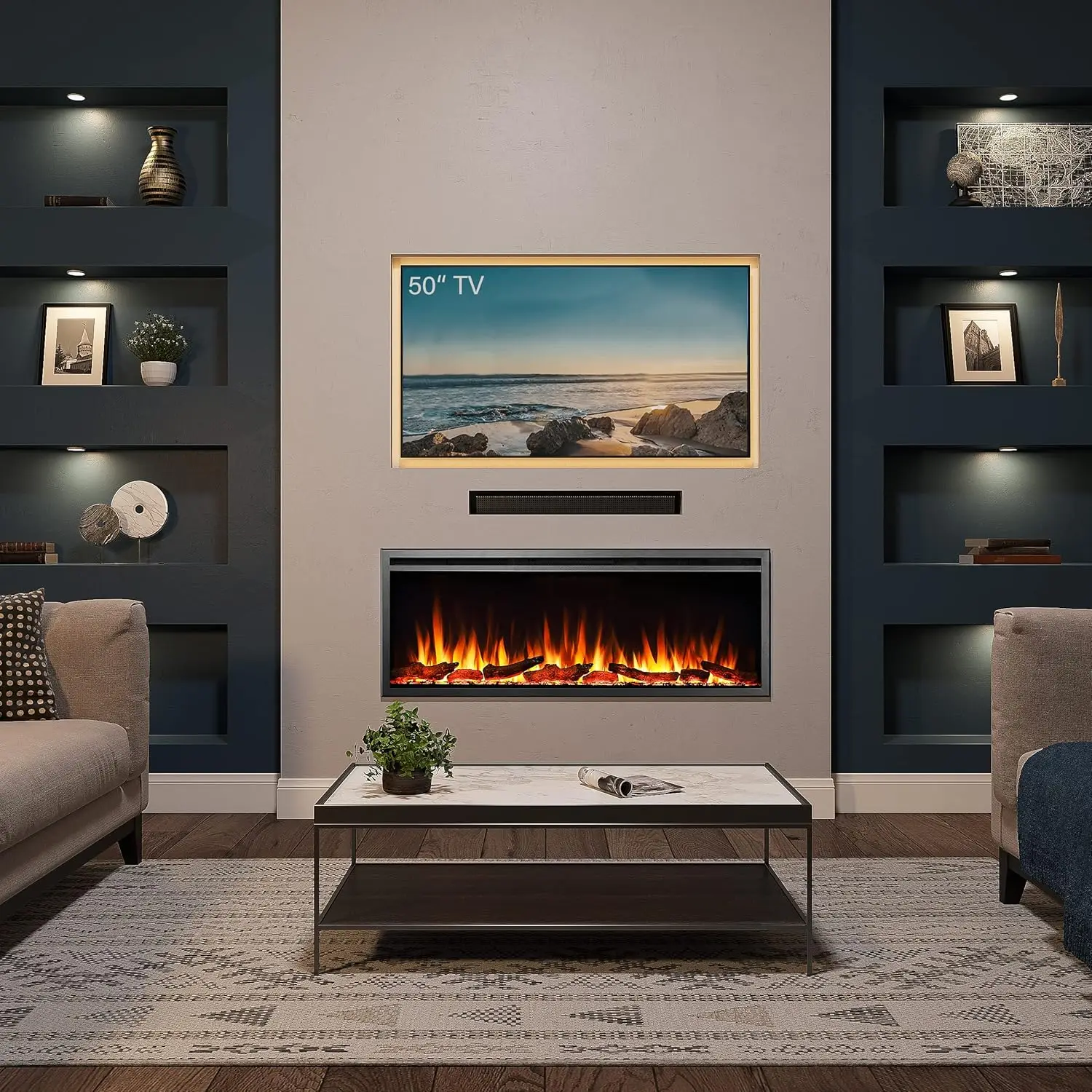 50" W Austin in Wall Recessed & Wall Mounted Electric Fireplace (EF287A) 2