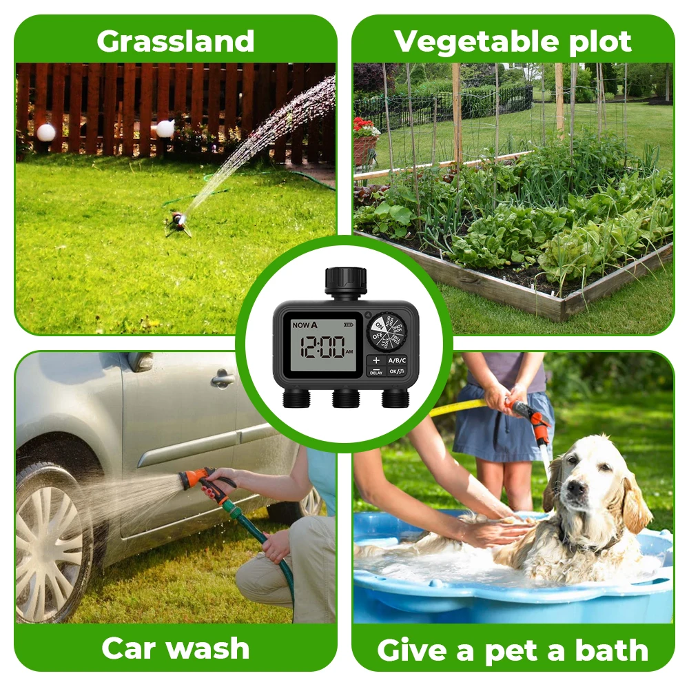 2025th Newest Eshico HCT-M08 3-Outlet Water Timer Automatic/ Manual/ Rain Delay Sprinkler 3P Watering System 3 Zone Garden Tool 5