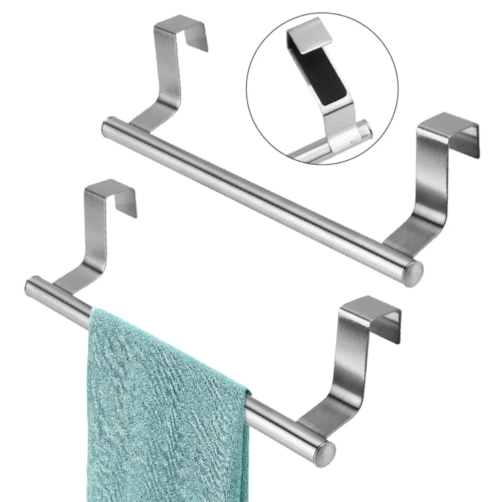 Towel Hanging Rod Non-Punching Stainless Steel Hooks Bathroom Organizer Rack Clothe Coat Hat Hanger Bathroom Kitchen Accessorie