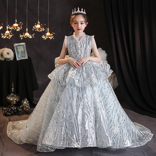 Little Girls Formal Gowns | Gold Sequin Satin Lace Beaded Ball Gown – Mia  Belle Girls