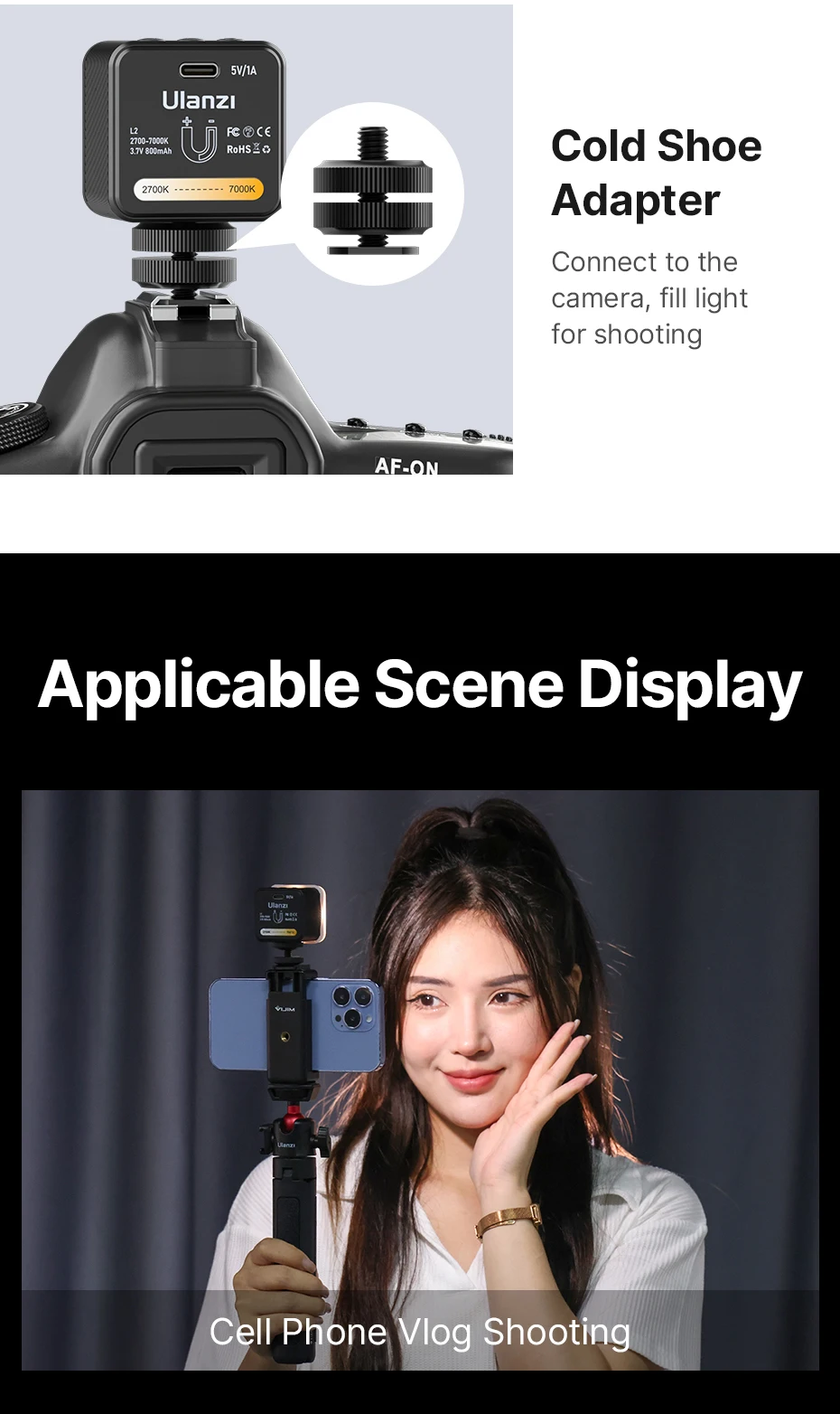L2 Bi Color COB Mini Video Light Dimmable 2700K-7000K Camera Light CRI 95+ LED P