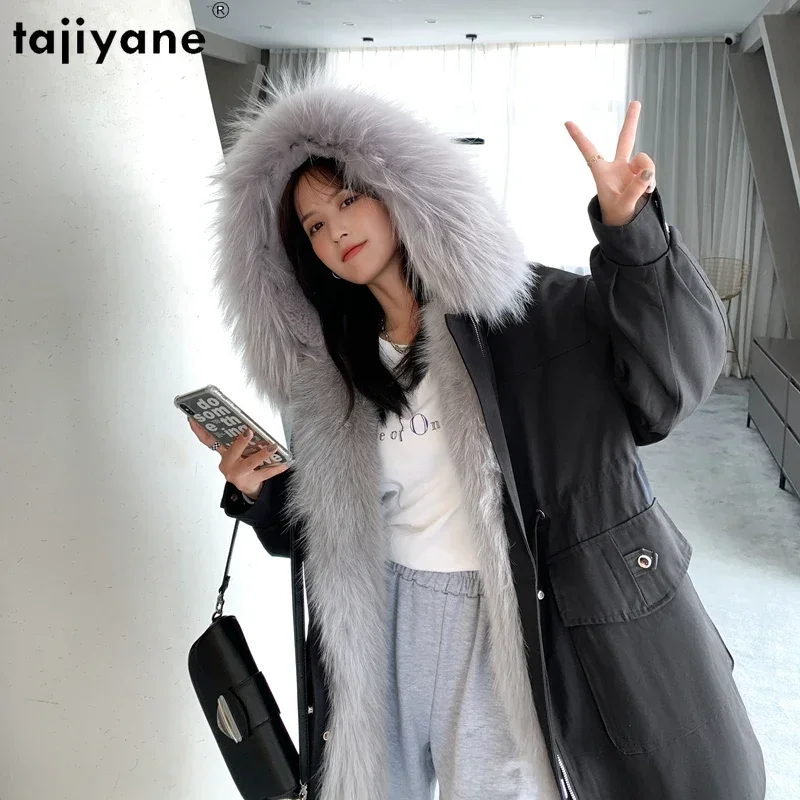 

Tajiyane High Quality Real Fur Parkas Women Coats Winter 2023 New Rex Rabbit Fur Liner Fur Coat Warm Jacket Raccoon Fur Collar